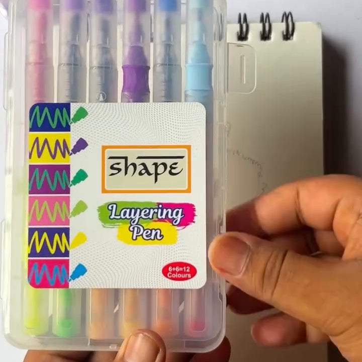 Pack of 2 | Shape Layering Pen - Set of 6 | Total 12 Pens