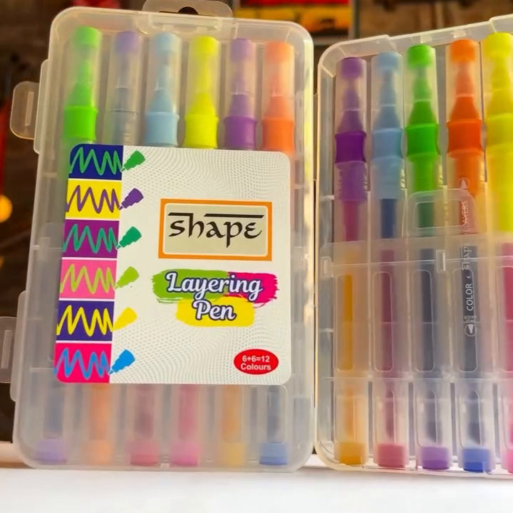 Pack of 2 | Shape Layering Pen - Set of 6 | Total 12 Pens