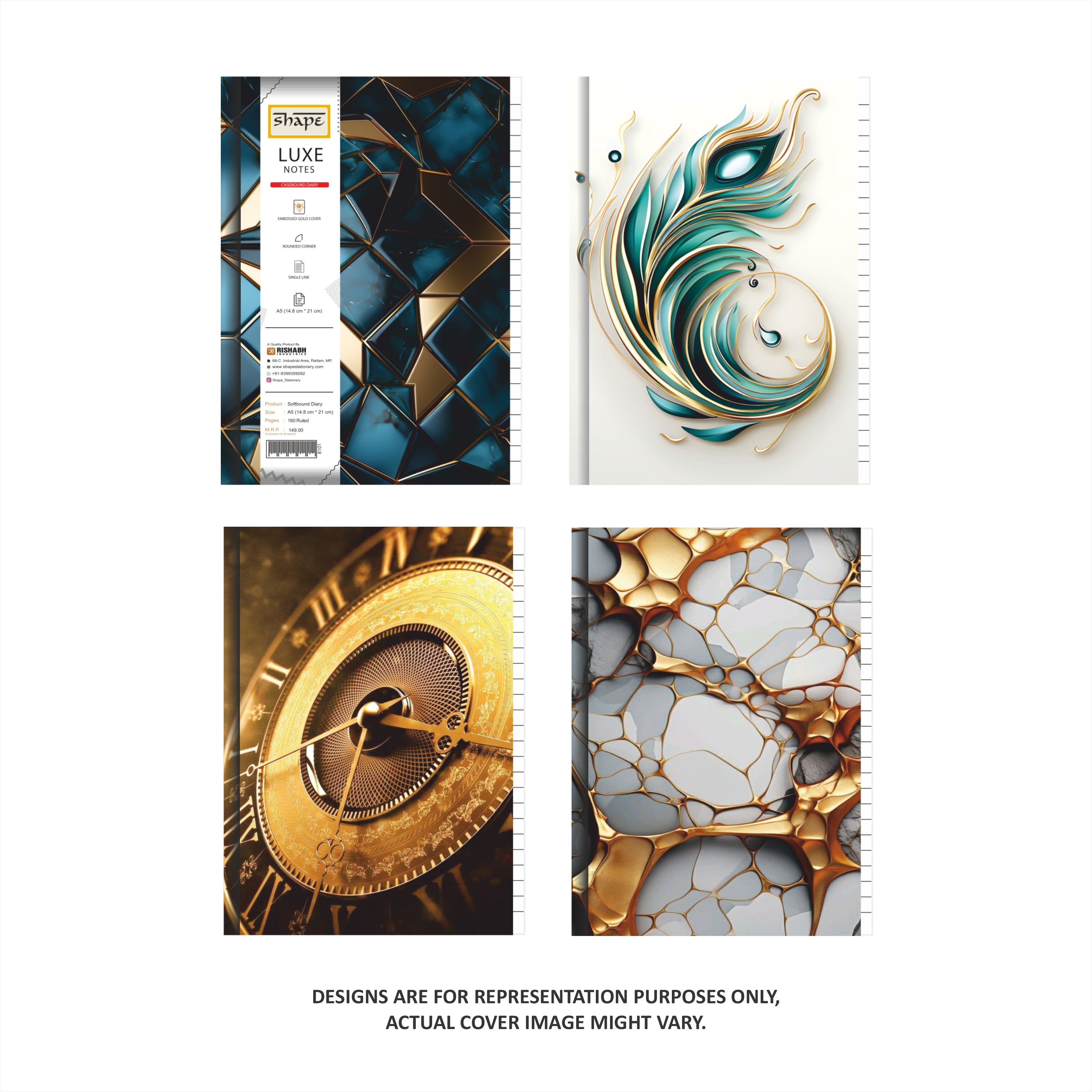Shape LUXE Casebound Notes - A5 Size, 160 Ruled Pages, Pack of 2