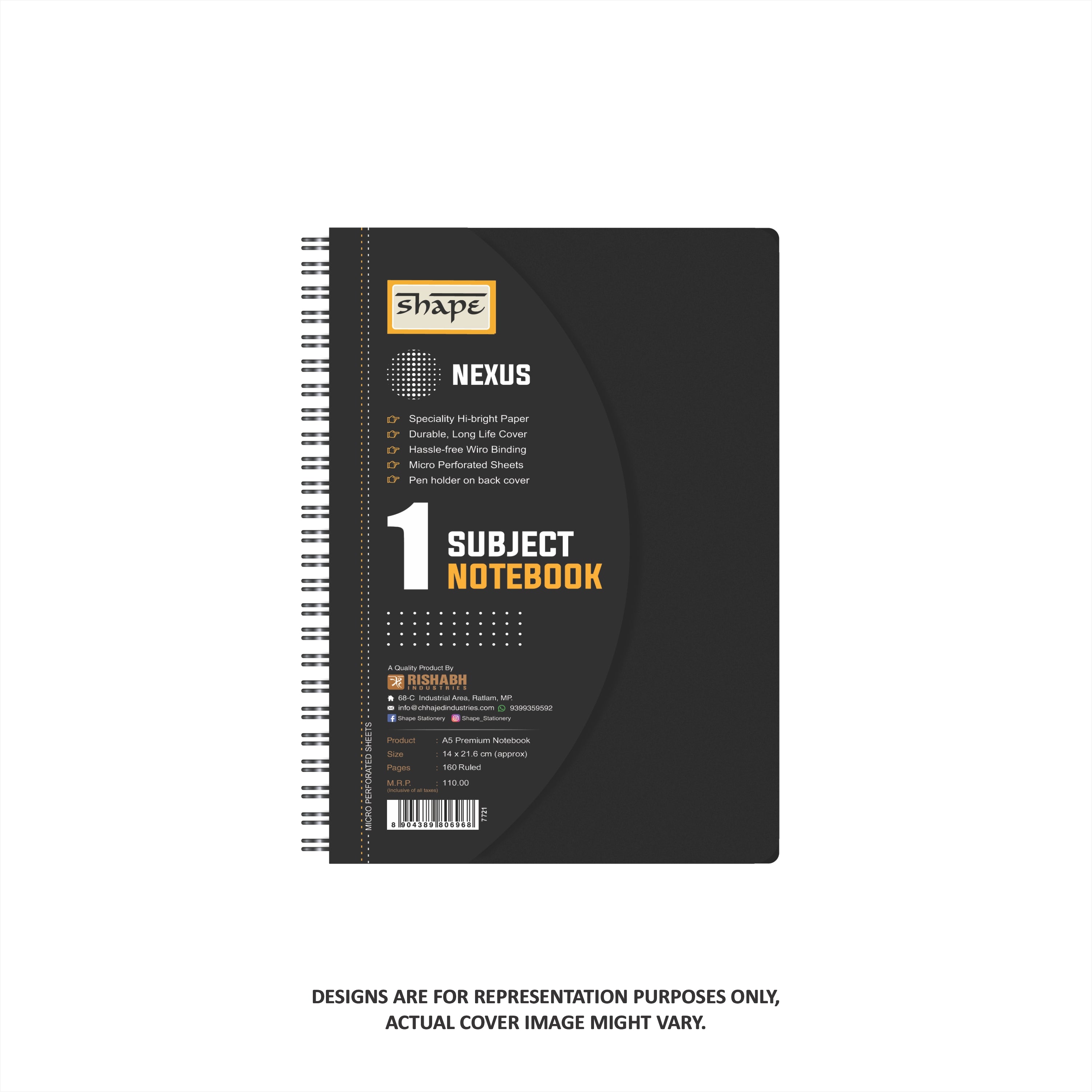 Shape Single Subject Wiro Nexus Plastic Notes - A5 Size, 160 Ruled Pages, Pack of 2