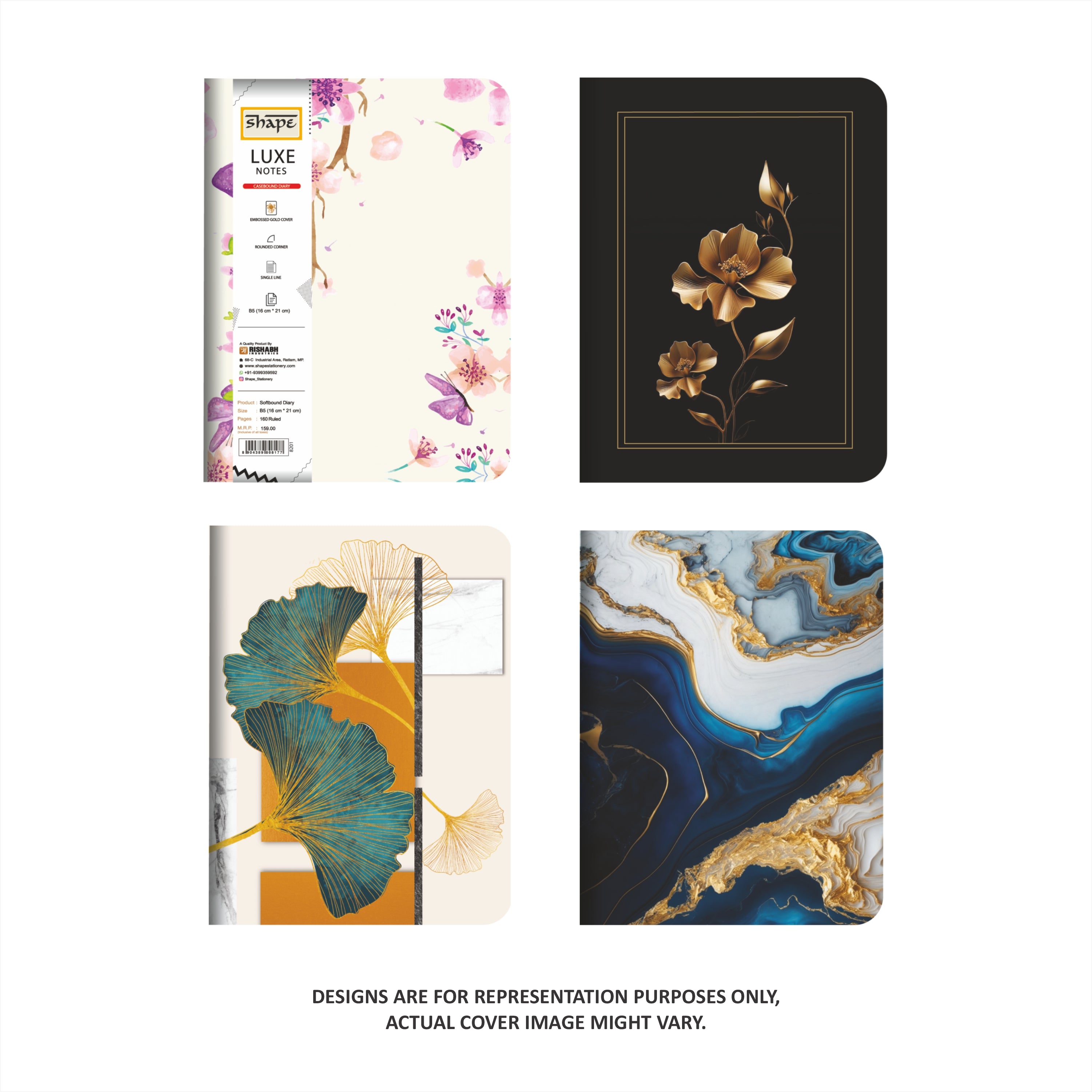 Shape LUXE  Softbound Notes - B5 Size, 160 Ruled Pages, Pack of 2