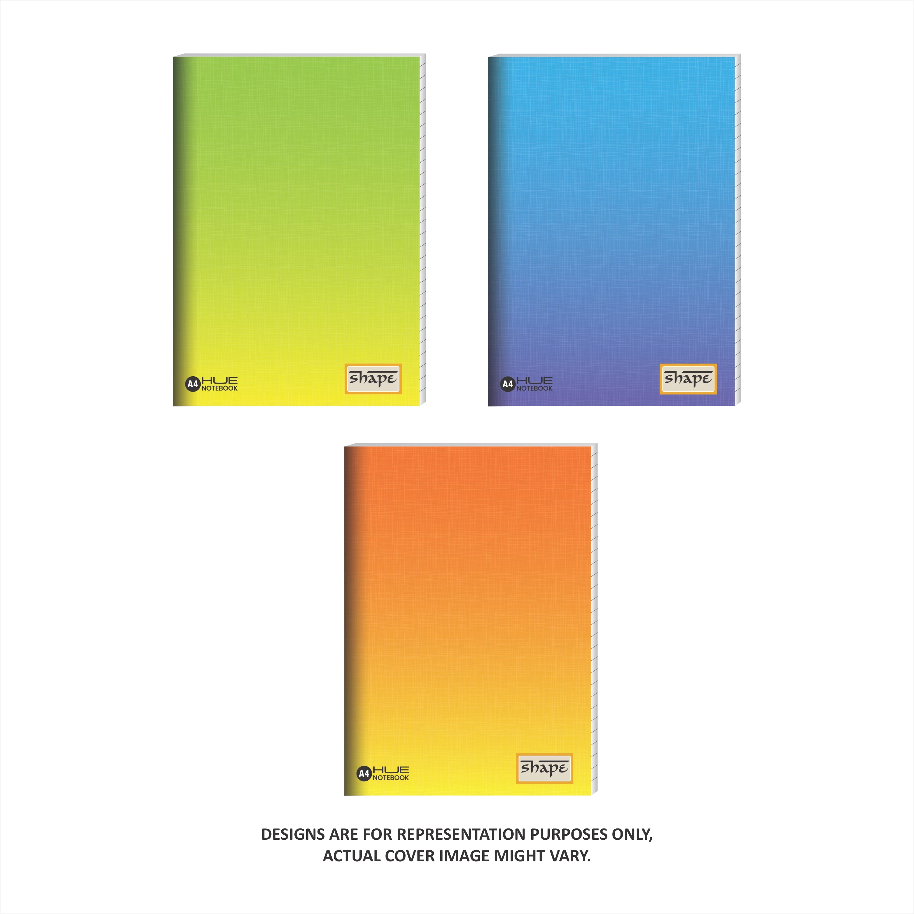 Shape Hue Notebook - A4 Size, 172 Ruled Pages, Pack of 3