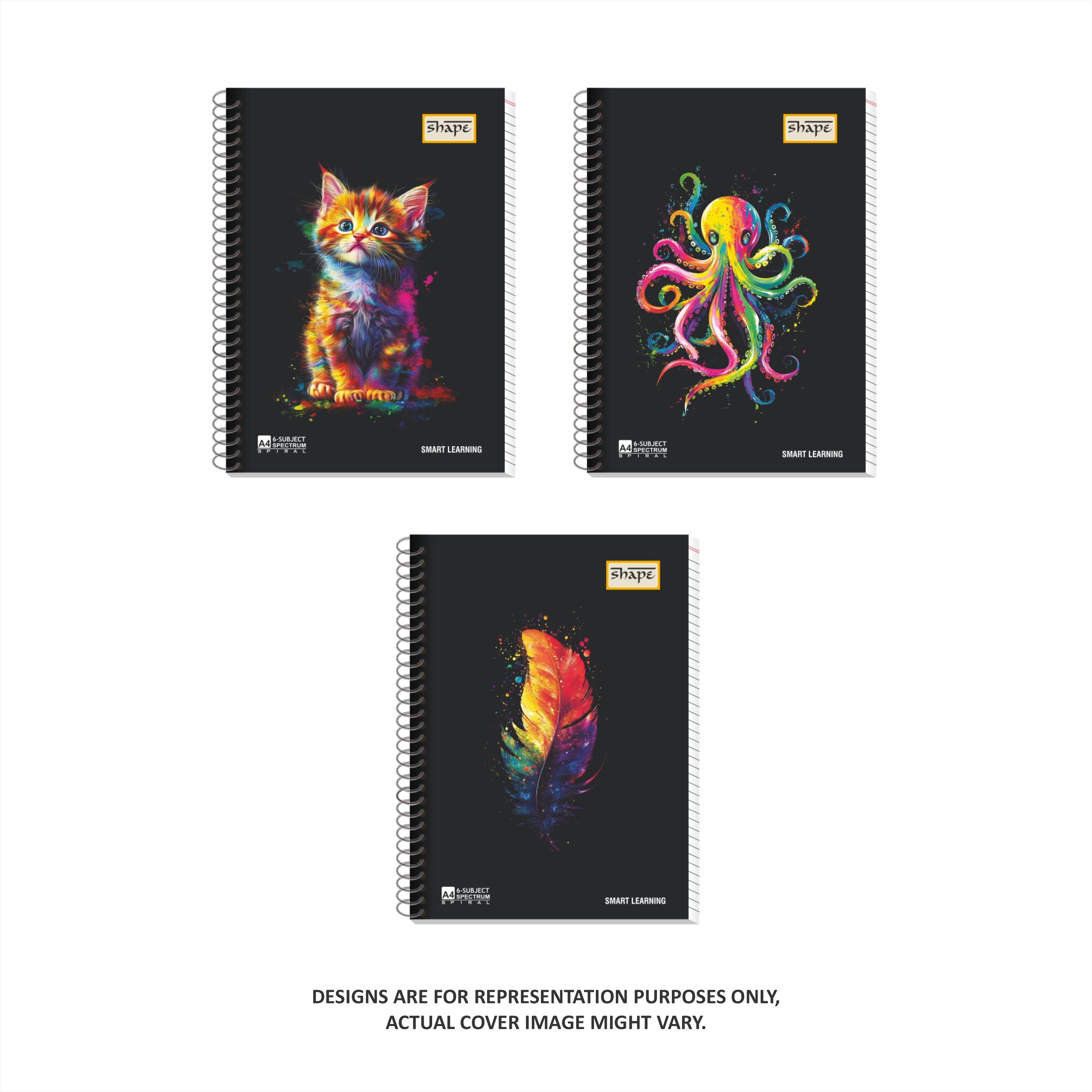 Shape Sprectrum 6 Subject Spiral Notebook - A4 Size, 300 Ruled Pages