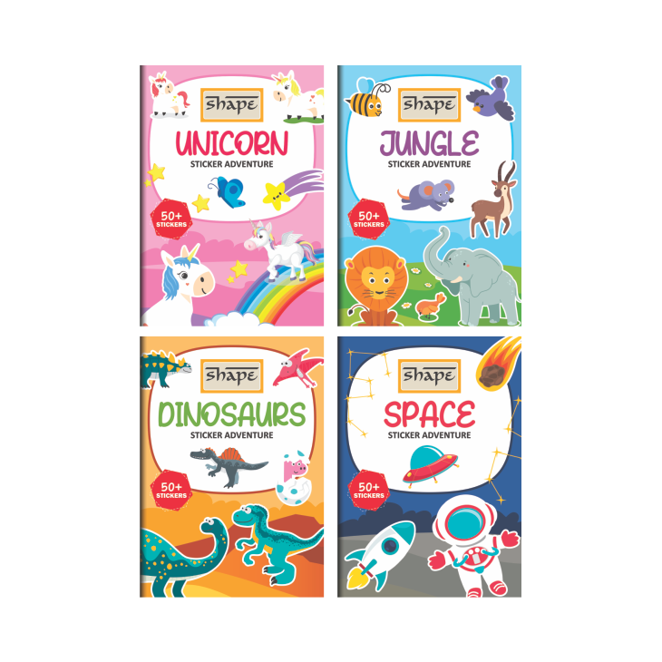 Shape Sticker Adventure Book - A4 Size, 16 Pages, Pack of 4
