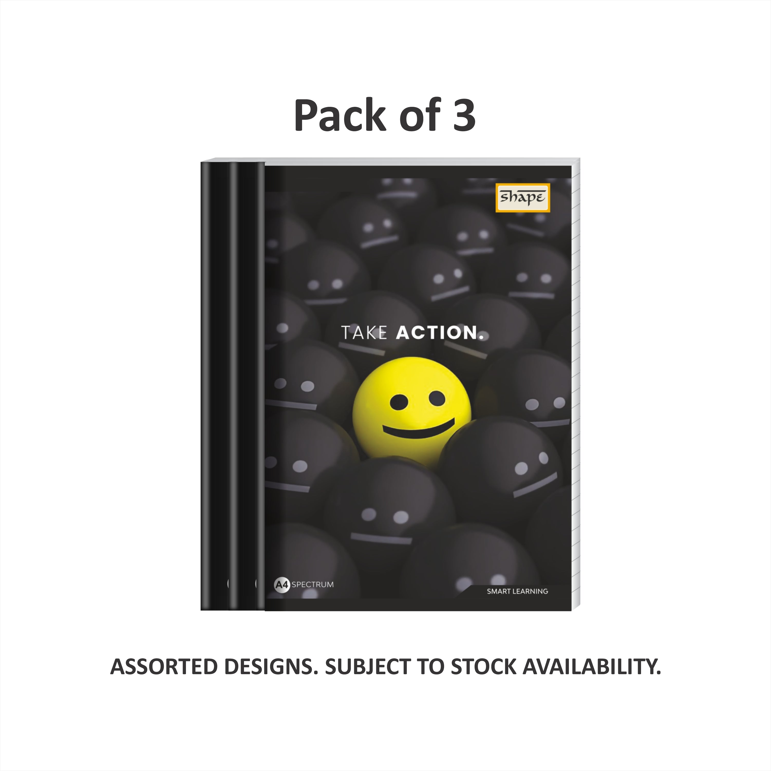 Shape Sprectrum Notebook - A4 Size, 172 Ruled Pages, Pack of 3
