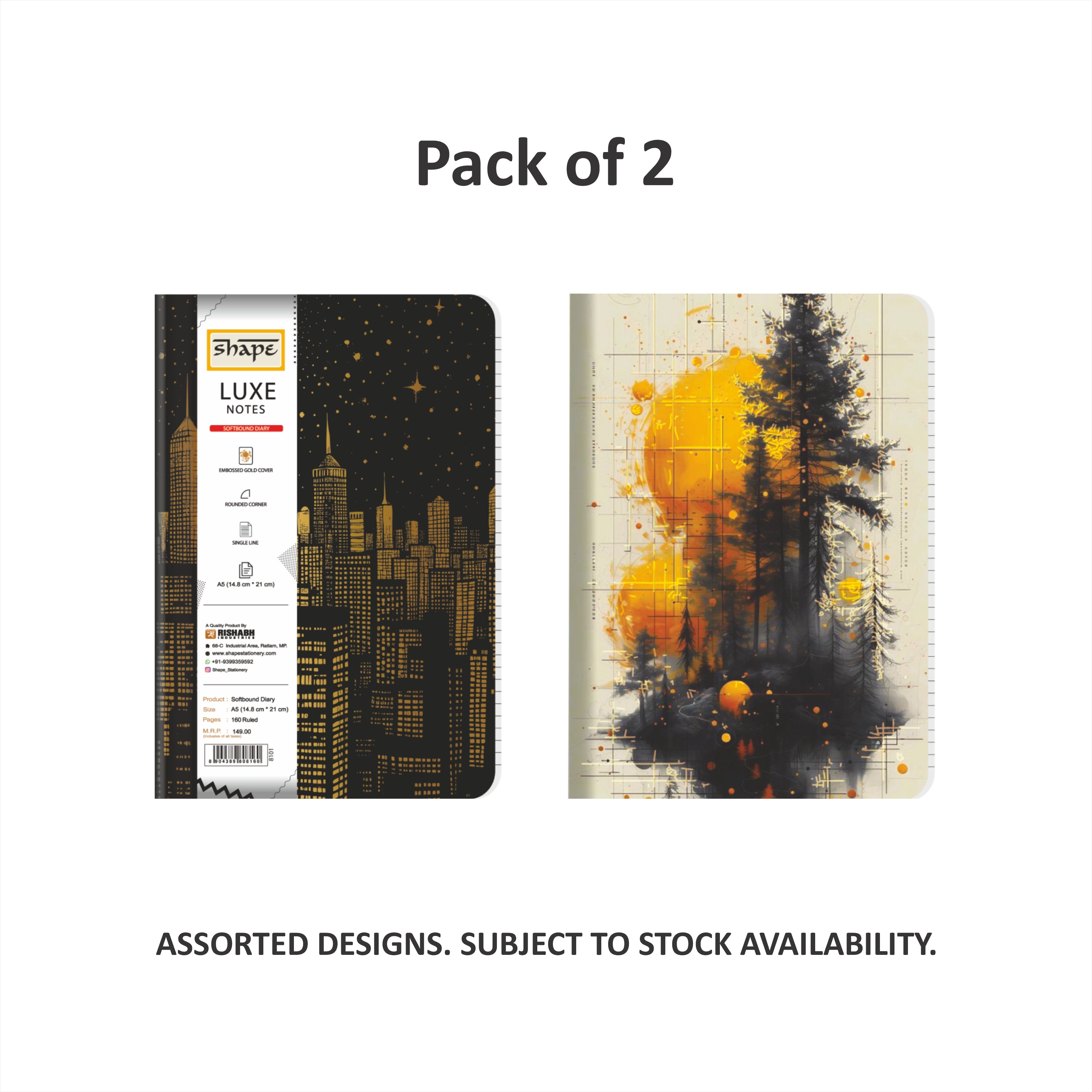Shape LUXE  Softbound Notes - A5 Size, 160 Ruled Pages, Pack of 2