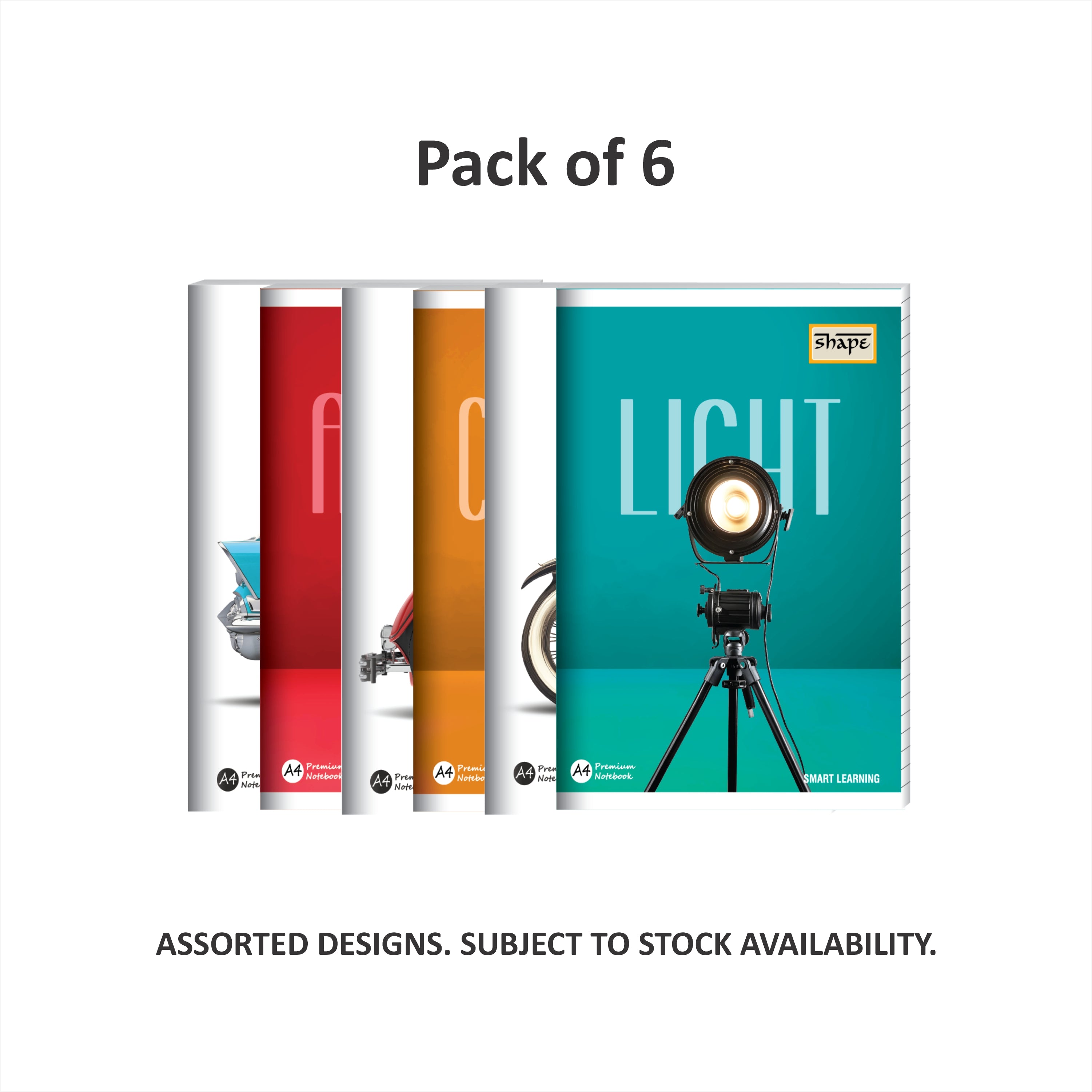 Shape Notebook - A4 Size, 136 Ruled Pages, Pack of 6