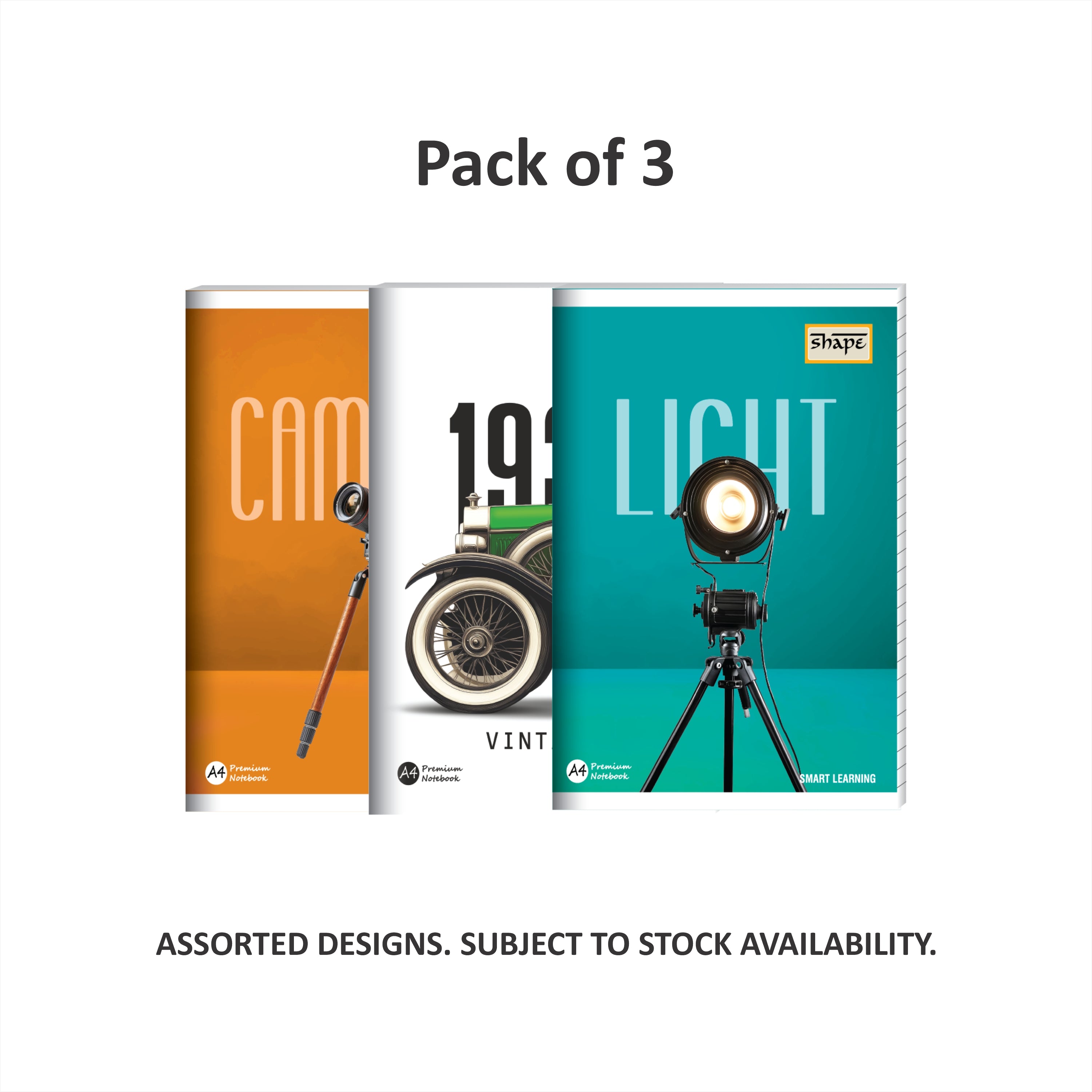 Shape Notebook - A4 Size, 136 Ruled Pages, Pack of 3