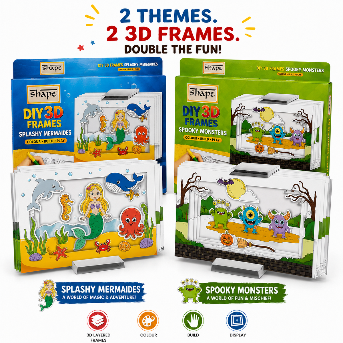 DIY 3D Frames Gift Set (Splashy Mermaid & Spooky Monster)