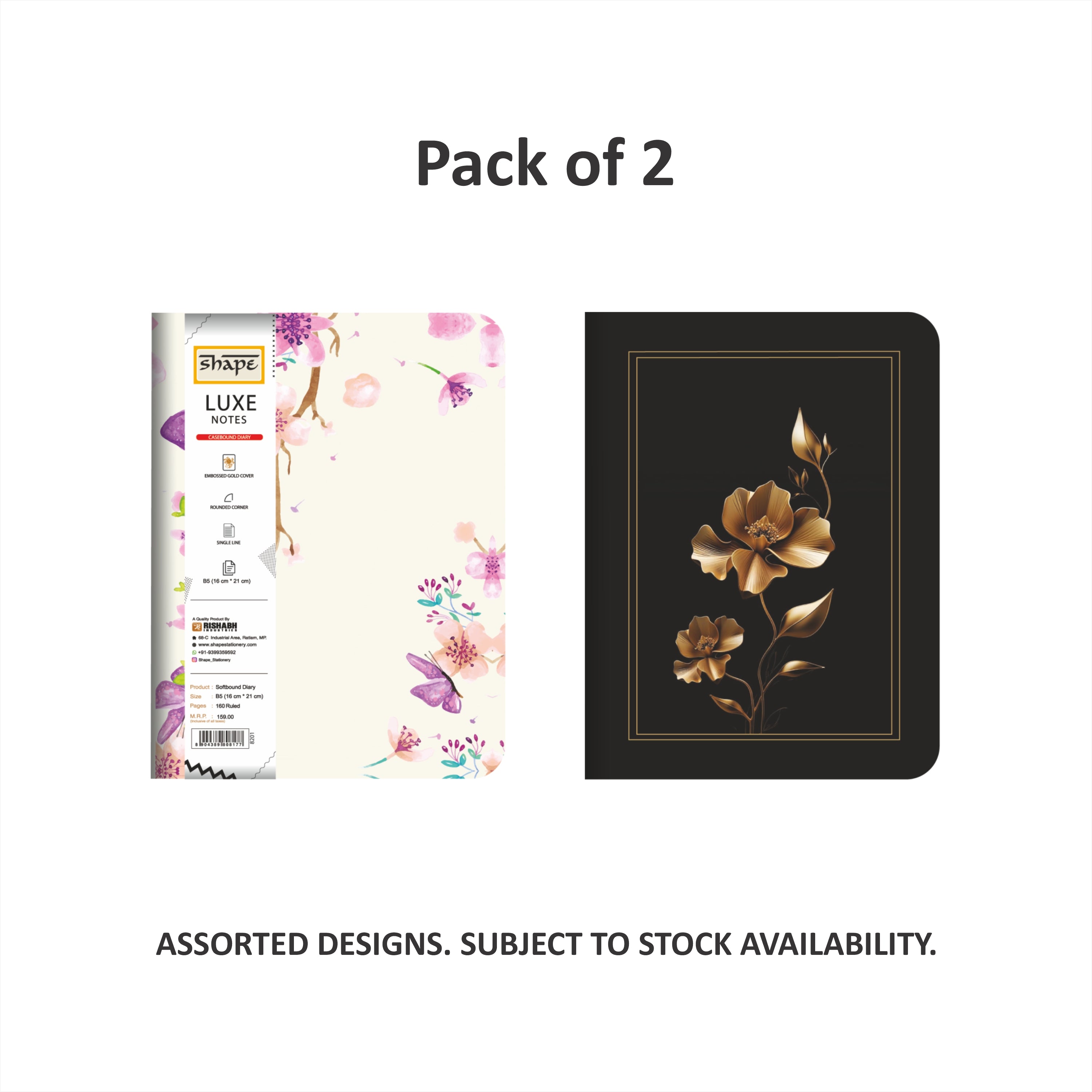 Shape LUXE  Softbound Notes - B5 Size, 160 Ruled Pages, Pack of 2
