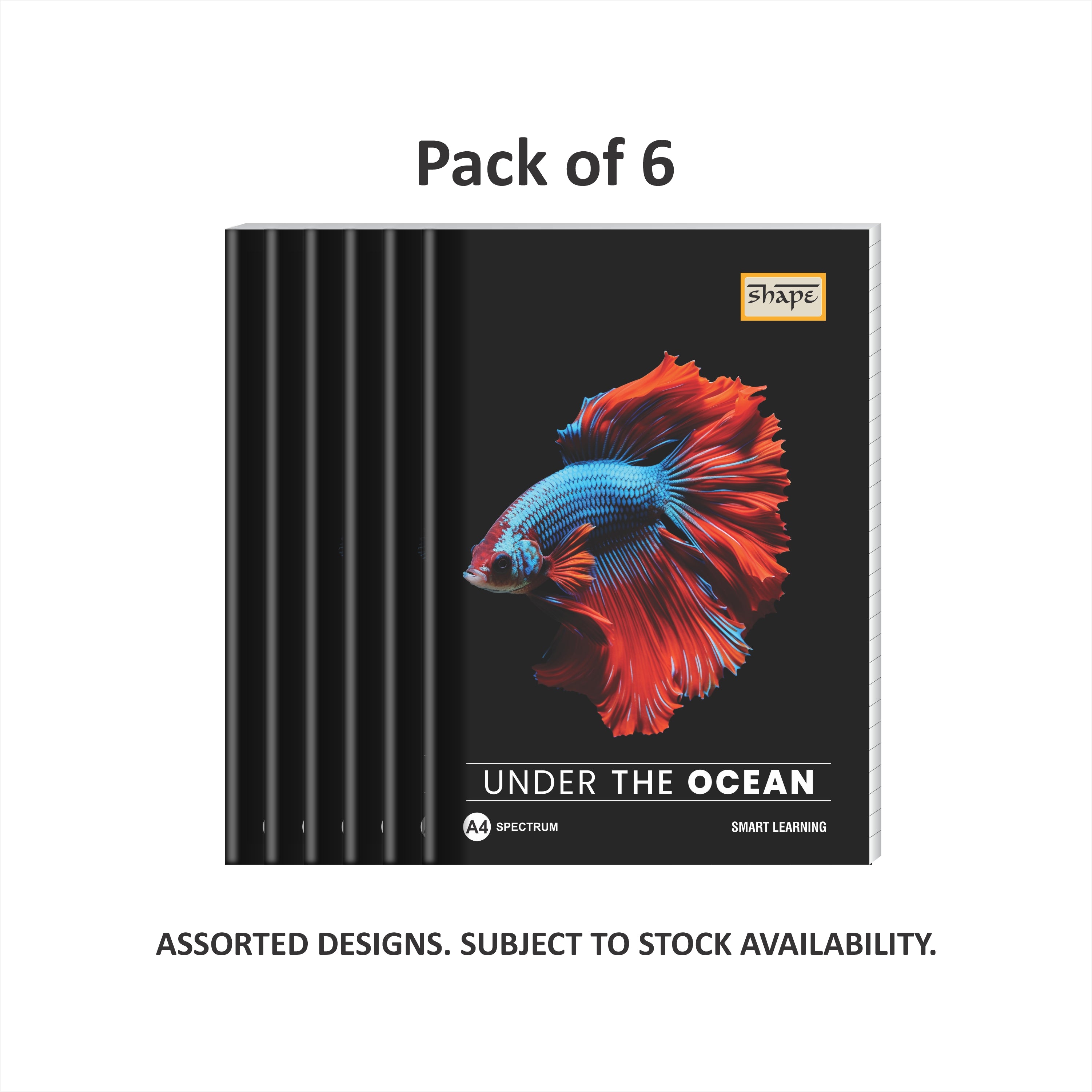 Shape Sprectrum Notebook - A4 Size, 172 Ruled Pages, Pack of 6