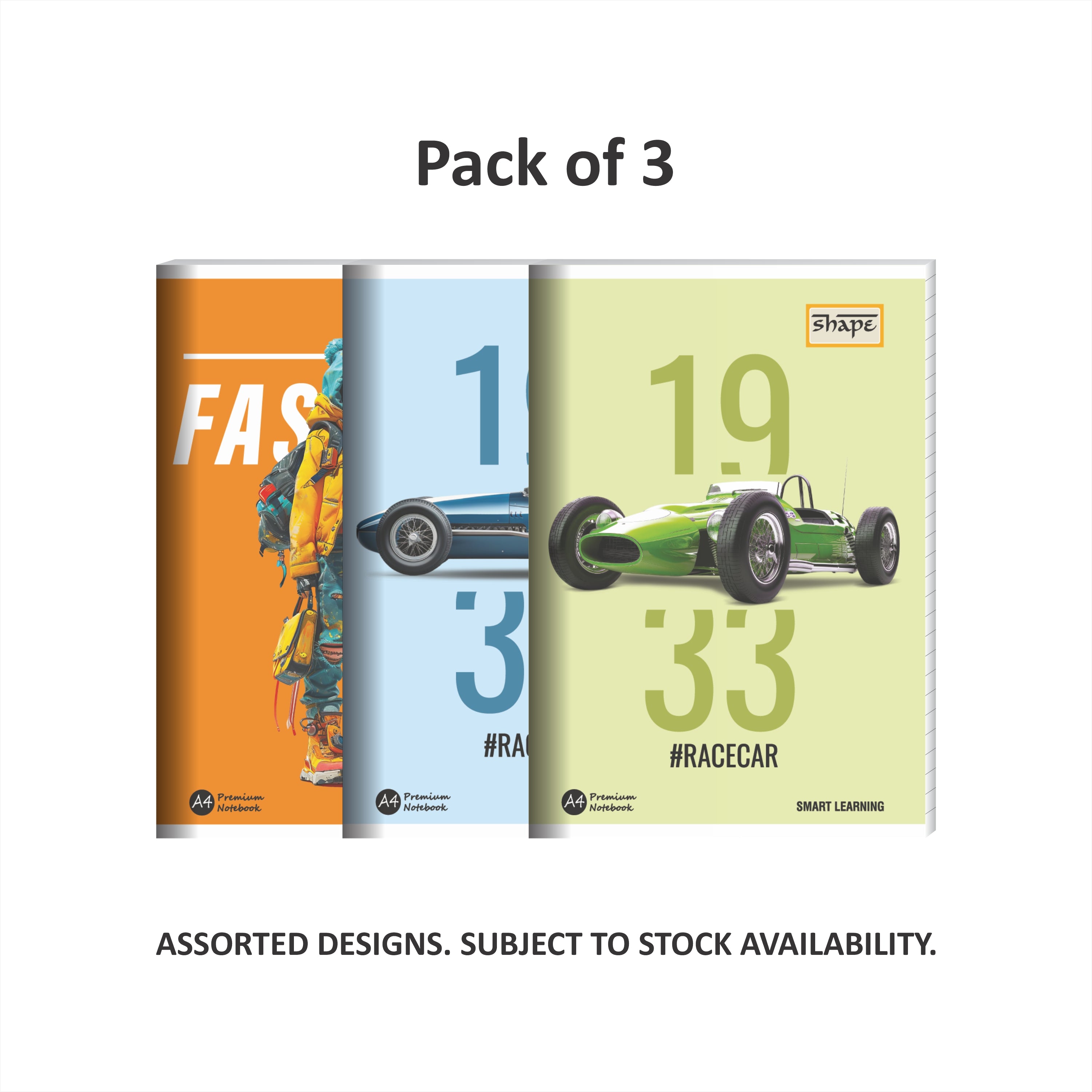 Shape Notebook - A4 Size, 172 Ruled Pages, Pack of 3