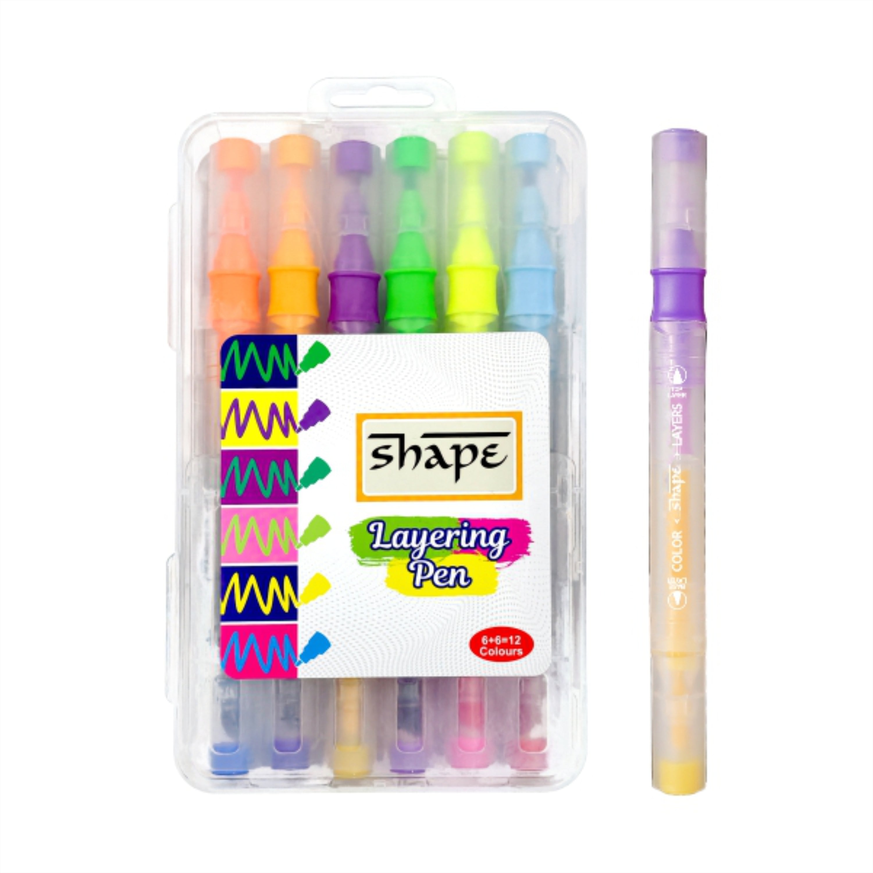 Pack of 2 | Shape Layering Pen - Set of 6 | Total 12 Pens