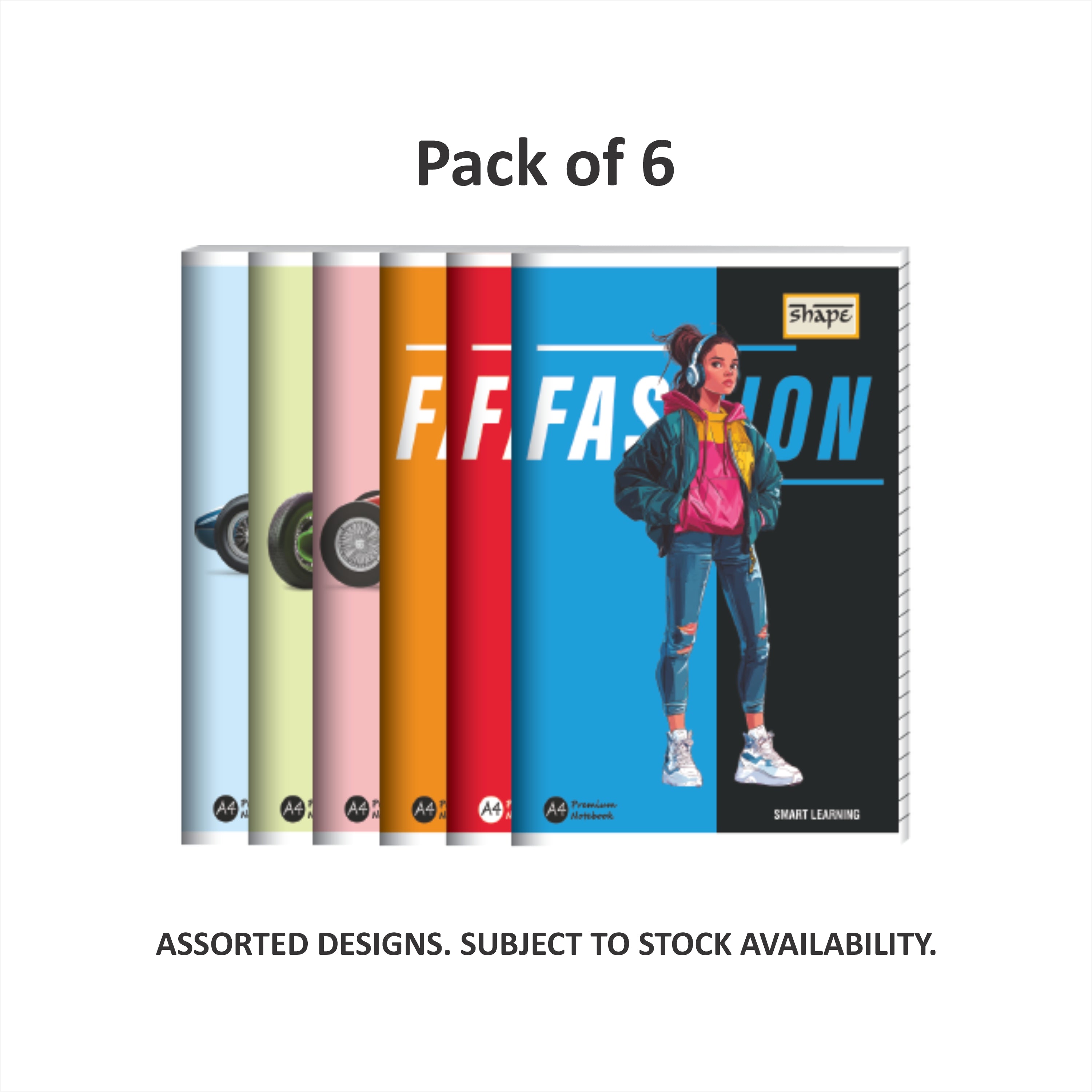 Shape Notebook - A4 Size, 172 Ruled Pages, Pack of 6