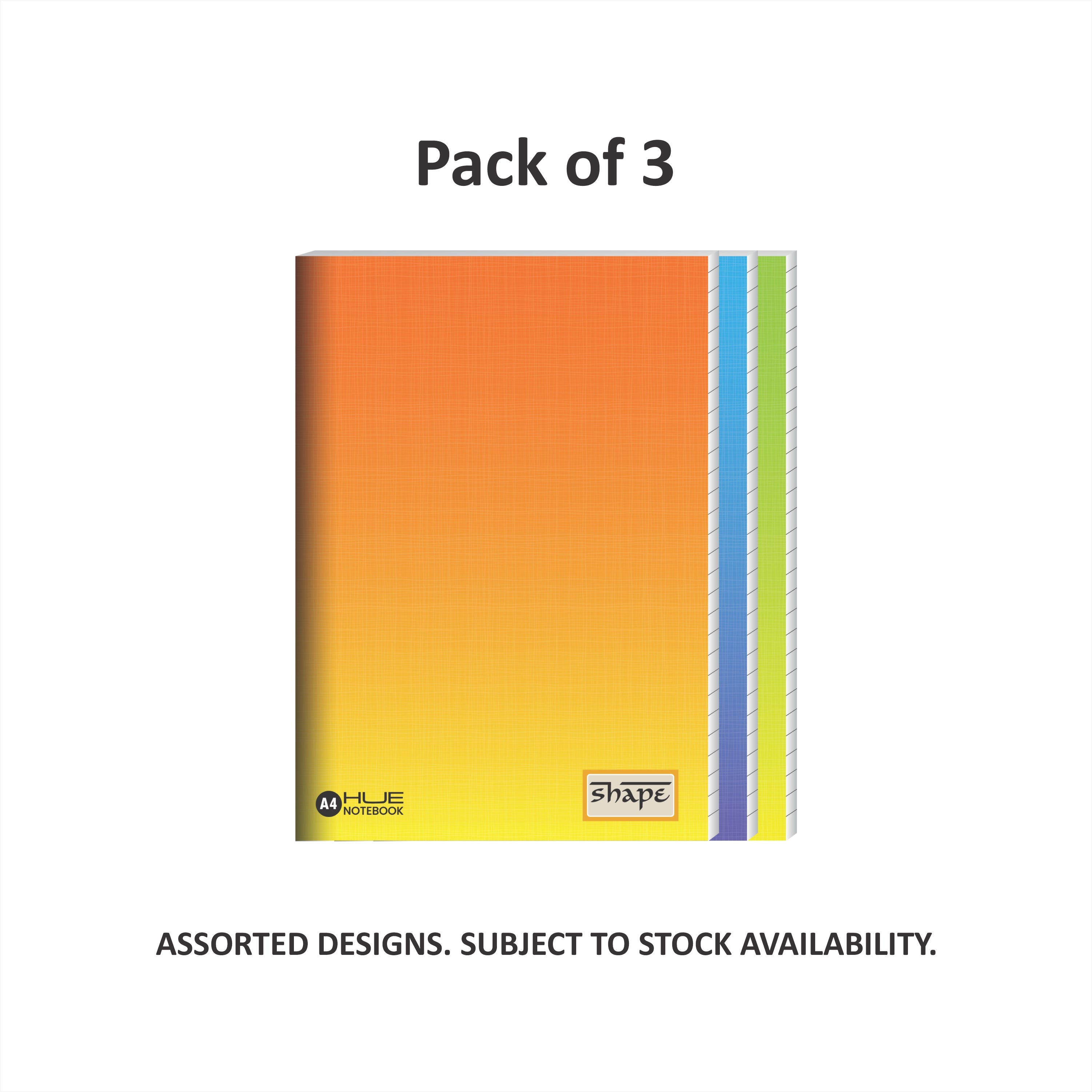 Shape Hue Notebook - A4 Size, 172 Ruled Pages, Pack of 3