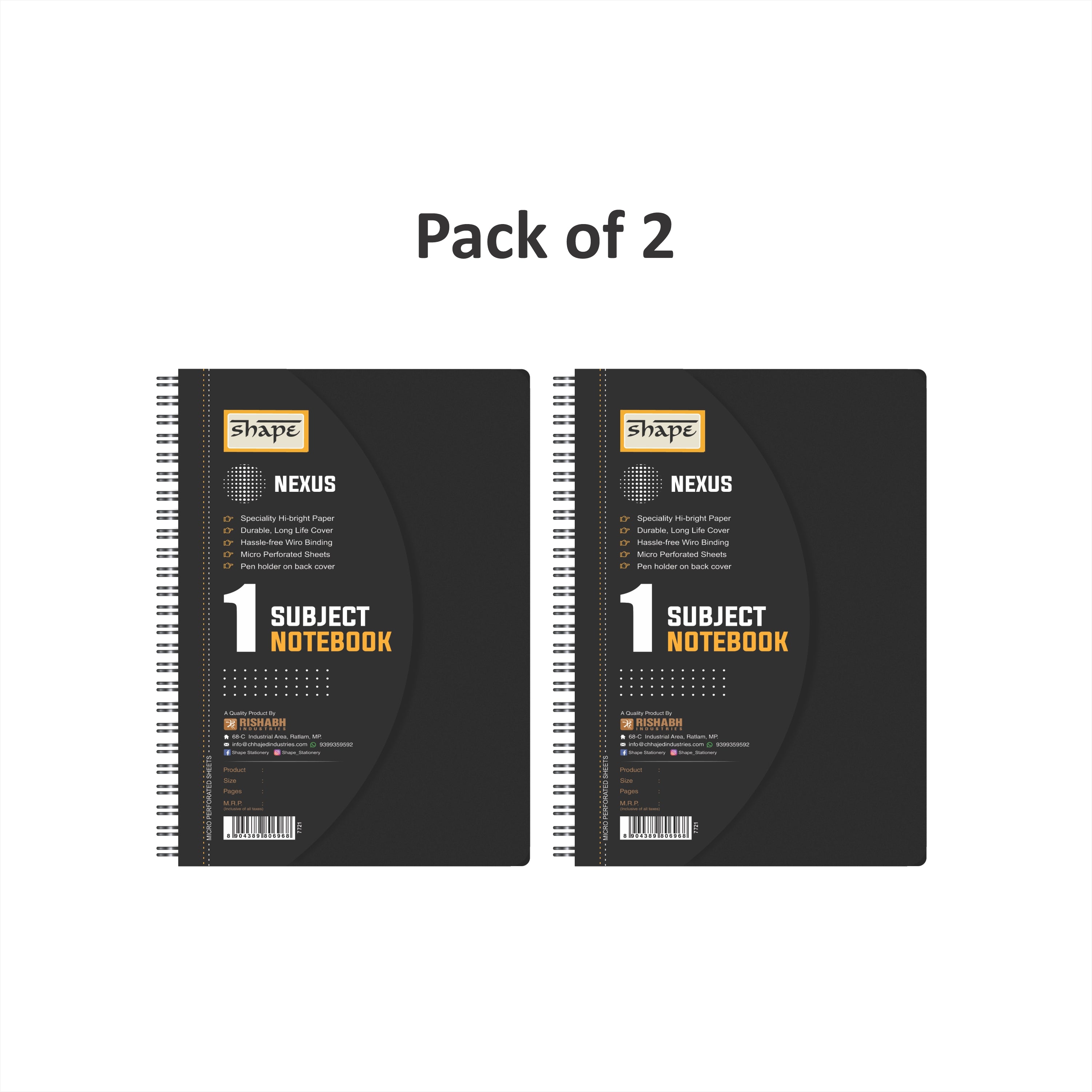 Shape Single Subject Wiro Nexus Plastic Notes - A4 Size, 160 Ruled Pages