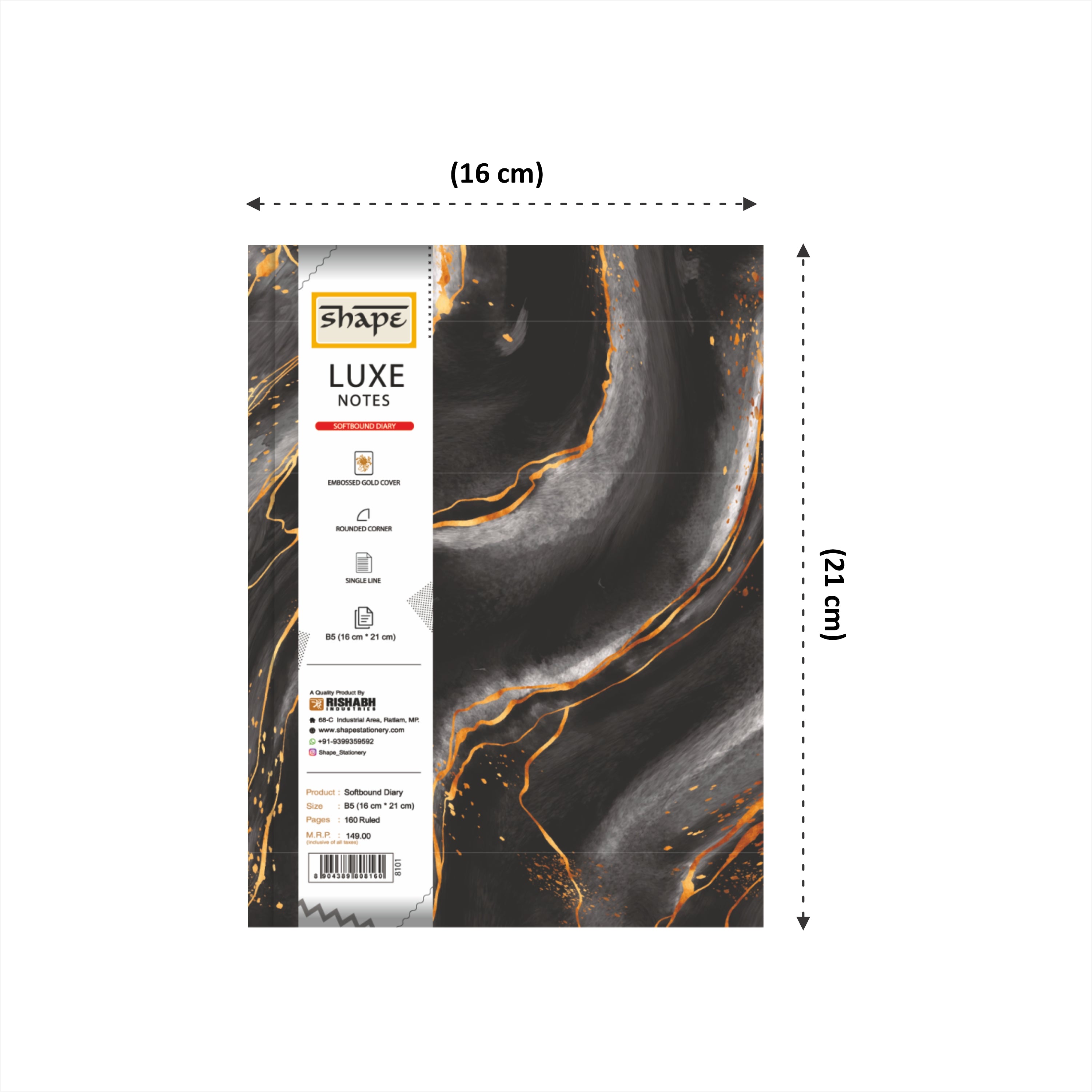 Shape Luxe Casebound Notes - B5 Size, 160 Ruled Pages