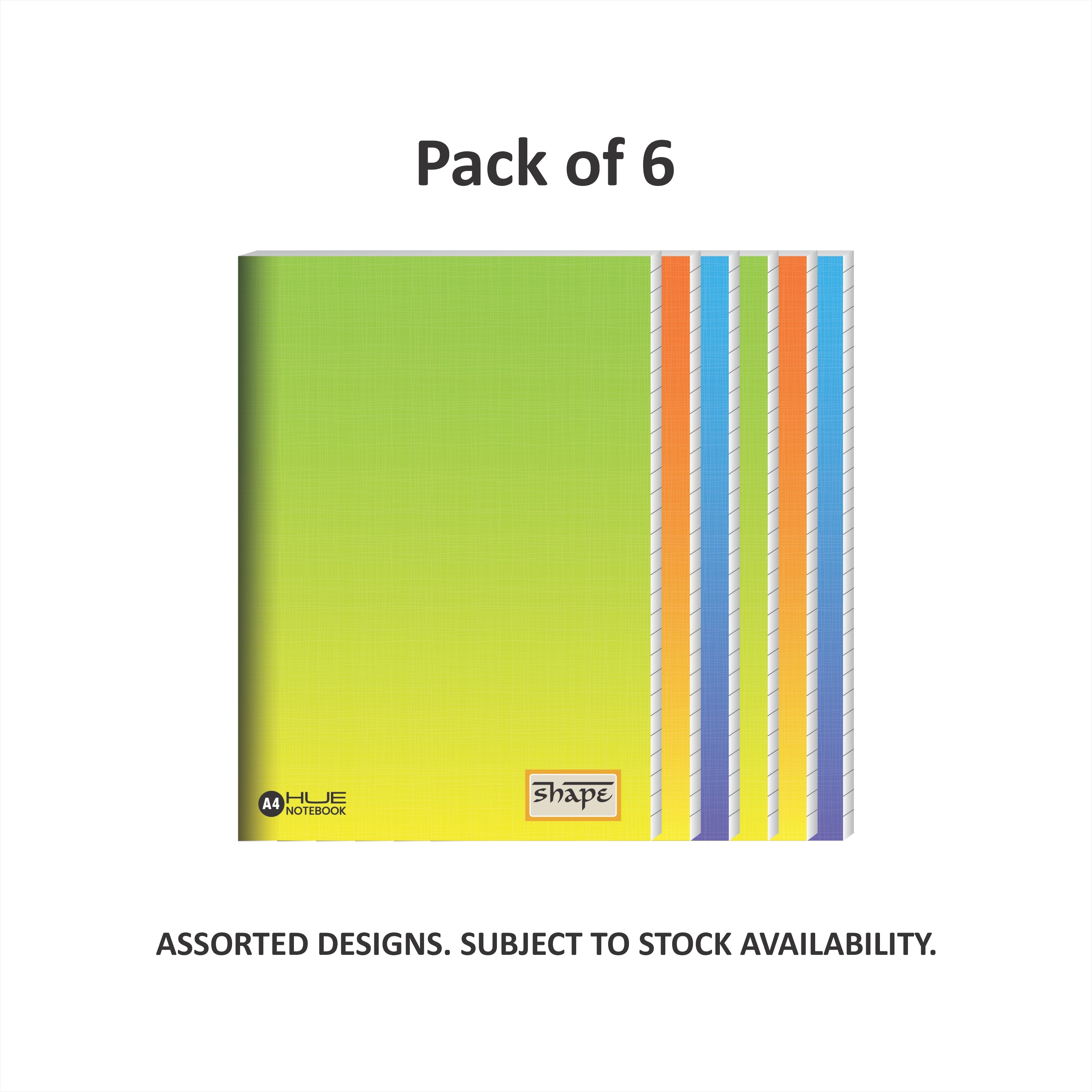 Shape Hue Notebook - A4 Size, 172 Ruled Pages, Pack of 6