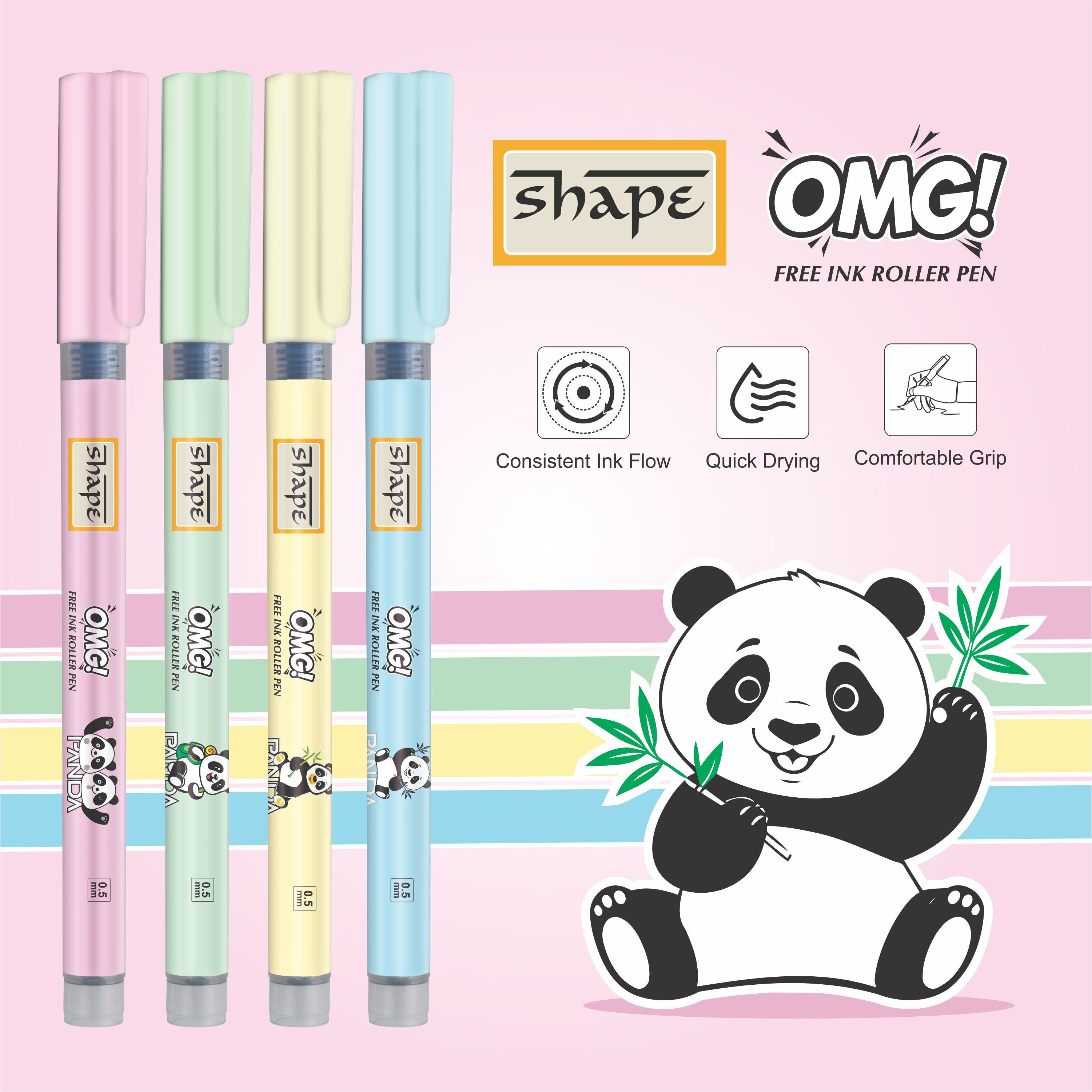 Shape OMG Panda  Roller Pen - Pack of 20