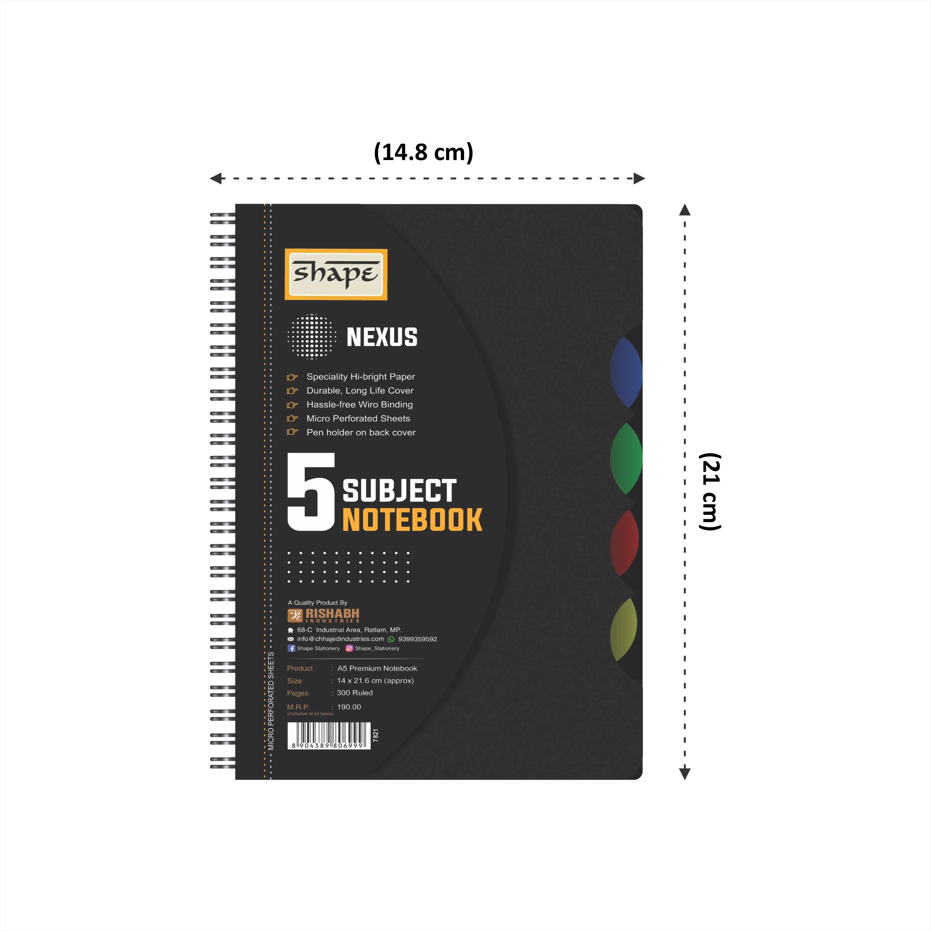 Shape 5 Subject Wiro Nexus Plastic Notes - A5 Size, 300 Ruled Pages