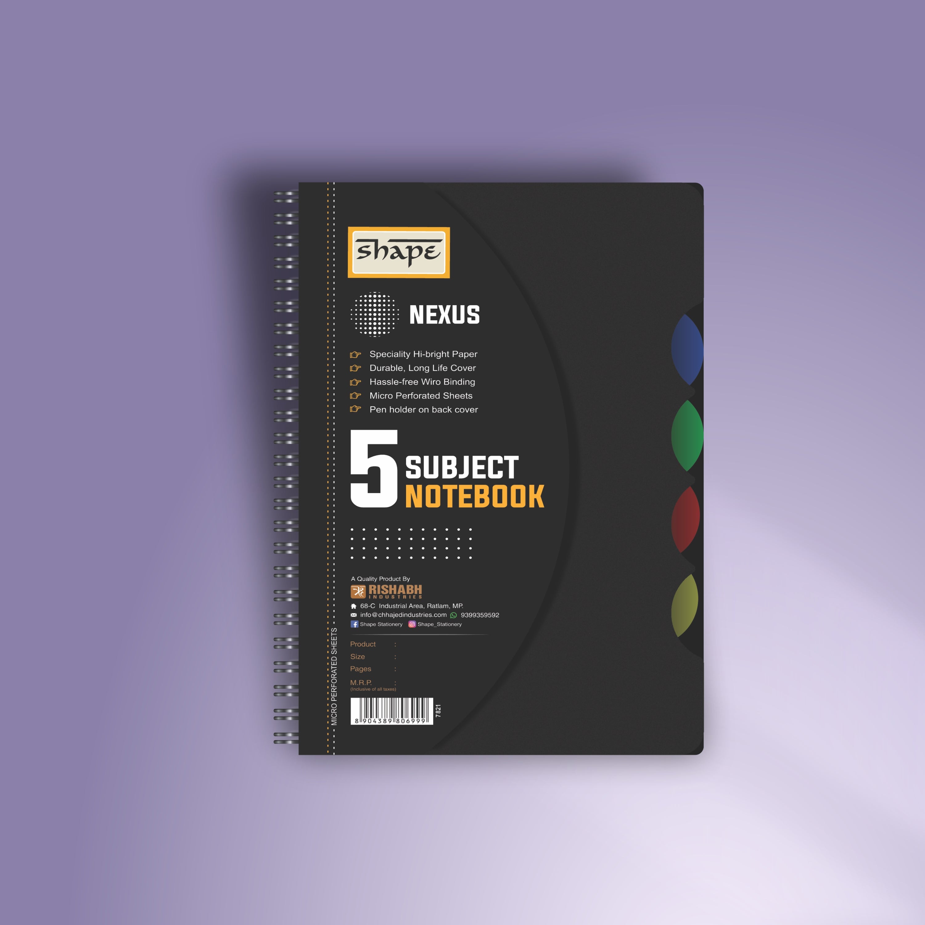 Shape 5 Subject Wiro Nexus Plastic Notes - B5 Size, 300 Ruled Pages