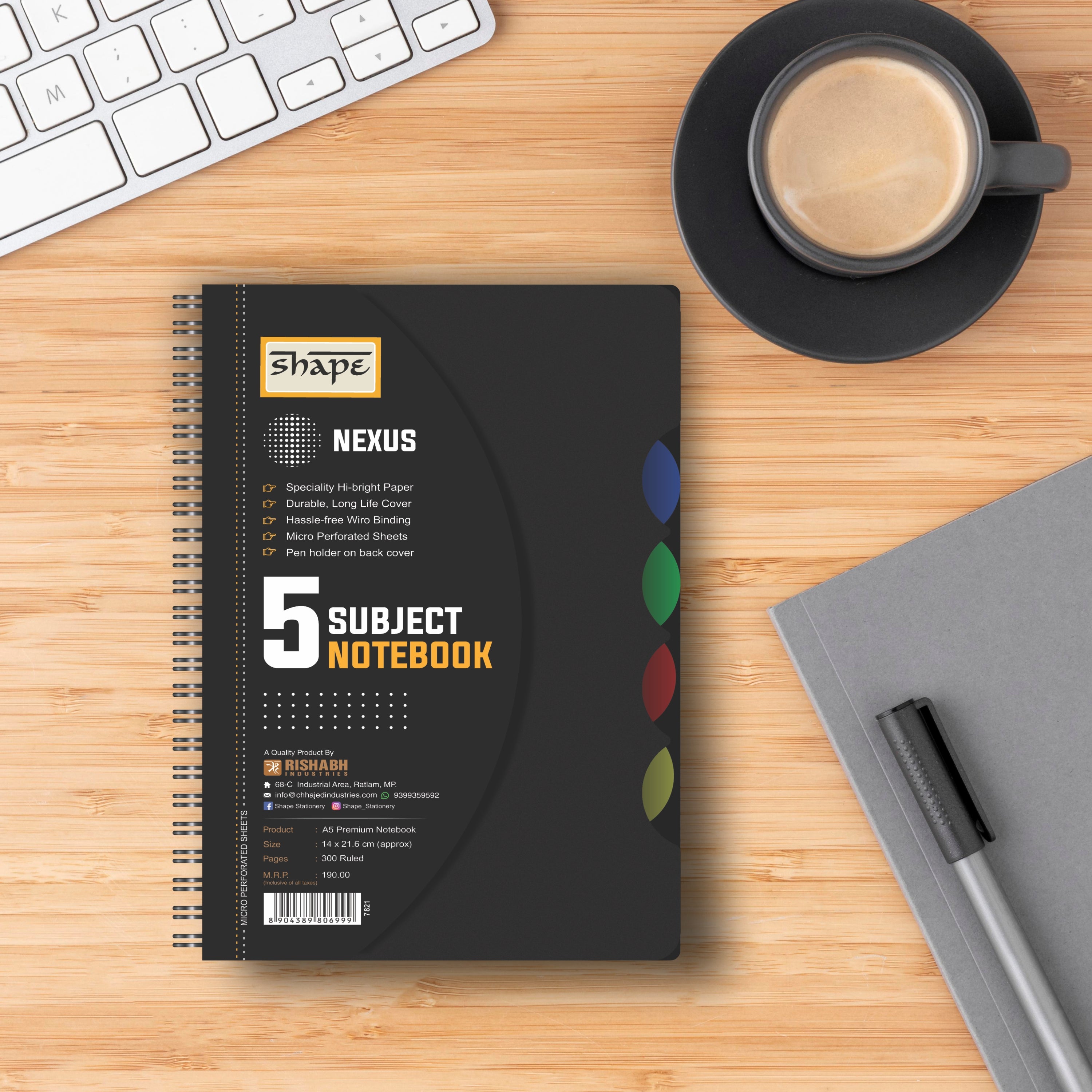 Shape 5 Subject Wiro Nexus Plastic Notes - A5 Size, 300 Ruled Pages