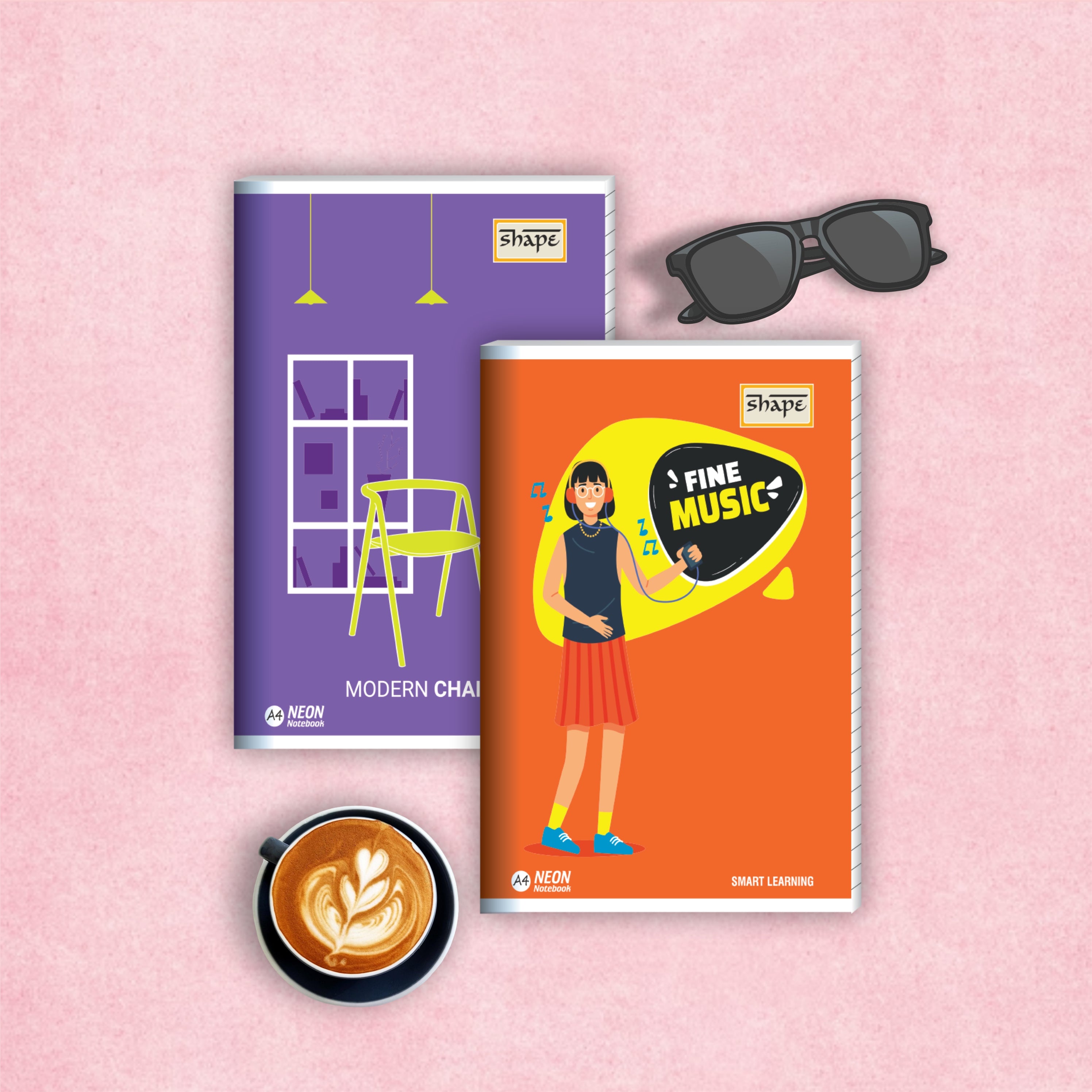 Shape Neon Notebook - A4 Size, 172 Ruled Pages, Pack of 6