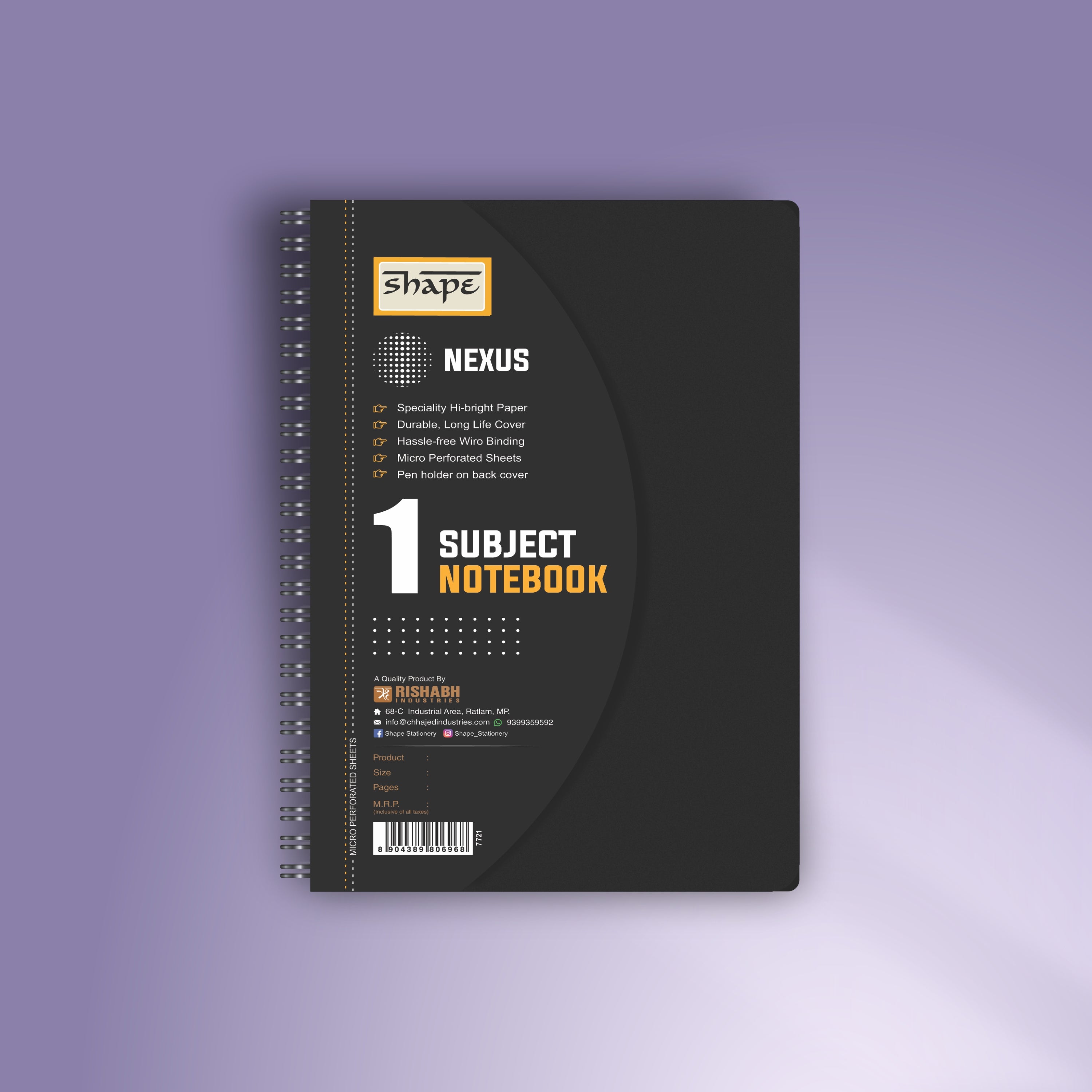 Shape Single Subject Wiro Nexus Plastic Notes - B5 Size, 160 Ruled Pages, Pack of 2